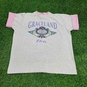 Vintage Graceland Elvis Shirt Womens XL 24x25 Gray